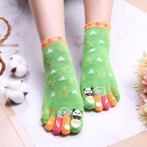 5 Pairs Five Finger Socks Cotton Womens Ankle Toe Socks Fashion Panda Cute Socks Women Cartoon