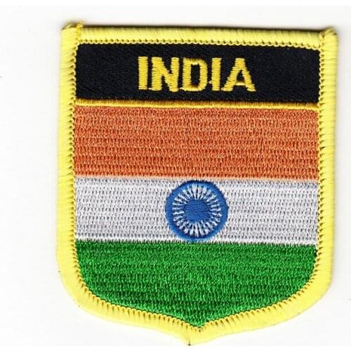 LOTS 5PCS India Shiled Shape National Flag embroidered Tactical patch Badge Iron on Sew on / HOOK backing 7 x 6cm