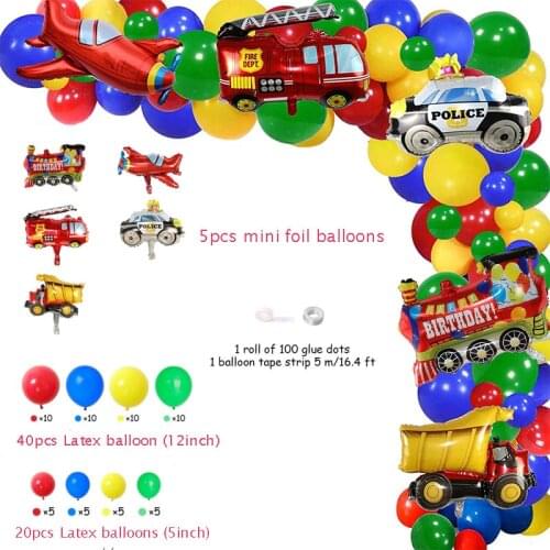 67PCS Transportation Birthday Decor Car Aircraft Fire Truck Balloons For Boys Transport Vehicles Cartoon Toys Arche Ballon