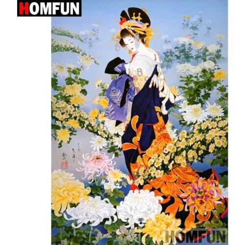 HOMFUN Diamond painting "Japanese woman" Full Square/Round Drill Wall Decor Inlaid Resin Embroidery Craft Cross stitch A08818