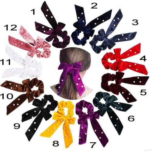 Velvet Scrunchie Women Girls Elastic Hair Rubber Bands pearl Bows Accessories Gum For Women Ponytail Tie Hair Ring 50pcs F507A