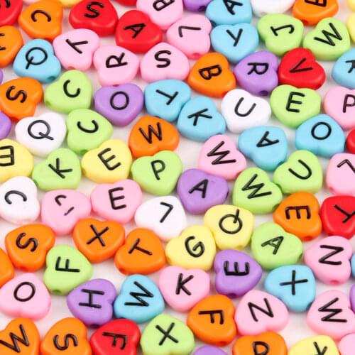 100pcs Candy Color Heart Beads For Jewelry Making Acrylic Mixed Beads With Letters For Bracelet Handmade Diy Bracelet Necklace