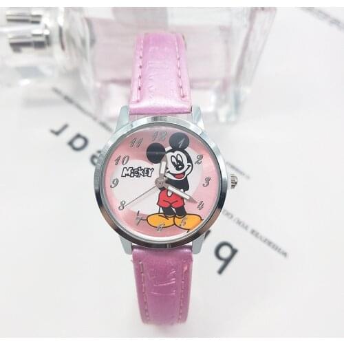 Disney Mickey Minnie cute cartoon quartz watch leather strap fashion cartoon boys and girls student children watch kids watch