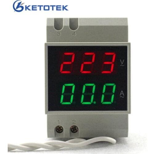 Din Rail Dual Led Digital AC Voltmeter Ammeter Voltage Ampere Meter Volt Current Panel Tester AC80-300V AC 200-450V 0.1-99.9A
