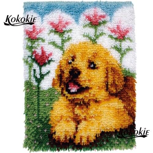 Diy tapijt latch hook kit rug canvas 3d printing dog crochet tapis handwerken knooppakket diy carpet embroidery Handmade decor