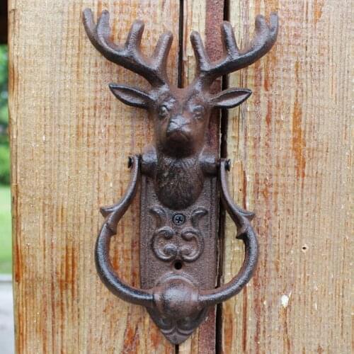 European Retro Cast Iron Door Knocker Crafts Deer Head Door Knock Antique Door Handle Garden Home Decoration Wooden door knocker