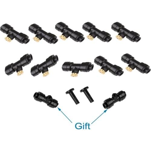 E125 10 Sets 1/4 Inch Tube OD Plastic Slip Lock (Quick Connect) Garden Fogging Misting Nozzles Tees with Brass Sprayer (0.2-0.5)