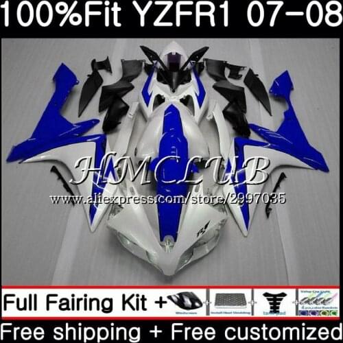 Injection Body For YAMAHA Blue white YZF R 1 YZF 1000 YZF R1 2007 2008 11HC.9 YZF1000 YZF-1000 YZF-R1 YZFR1 07 08 Fairing kit