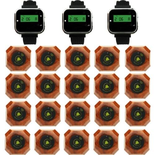 JINGLE BELLS good quality 20 wireless calling buttons and 3 rechargeable watch pager/ hotel or restaurant Queue Paging System