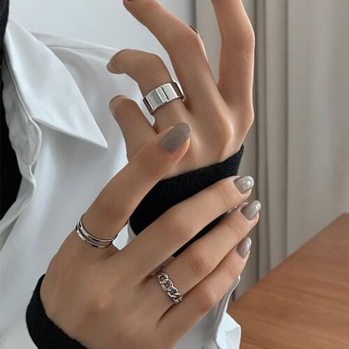 Fashion Jewelry Chain Rings Set Hot Selling Metal Alloy Hollow Round Opening Women Finger Ring For Girl Lady Party Wedding Gifts