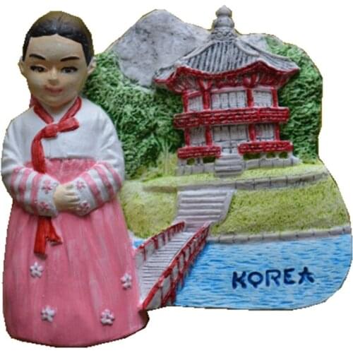 Korea Girl Aromatherapy Cold Porcelain Hand-Painted 3D Fridge Magnets World Travel Souvenirs Refrigerator Magnetic Sticker