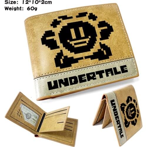 Game Undertale PU Wallet Teenager Hot Khaki Leather Bifold Mens Short Casual Photo Credit Cards Holder Note Compartment Purse
