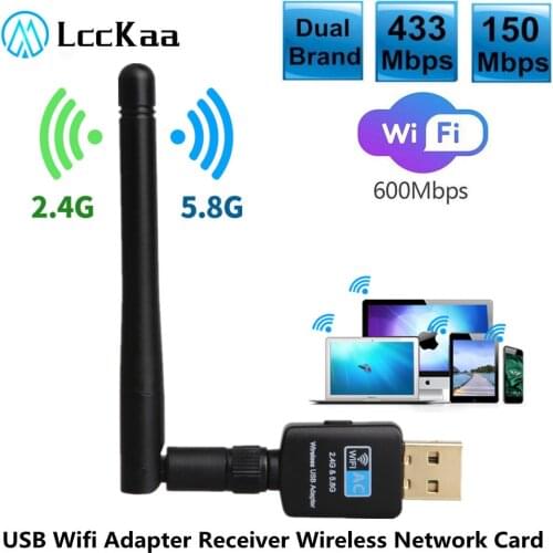 LccKaa USB WiFi Wireless Network Card 600Mbps 802.11 b/g/n LAN Adapter with rotatable Antenna for Laptop PC Mini Wi-fi Dongle