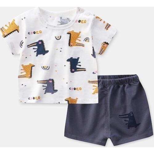 Summer Kids Boy Clothes Fashion Caryoon Dinasaur Tracksuit T-shirt Shorts 2 Piece Suit Infant Biy Girl Clothes Set Newborn