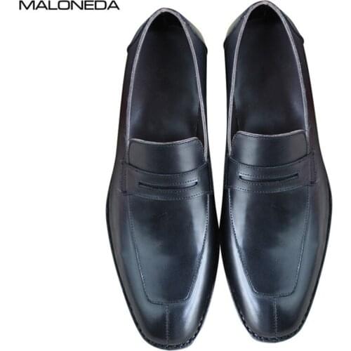 MALONEDA Bespoke Goodyear Handmade Genuine Leather Slip On Loafers Men Dress Shoes for Business Wedding Party
