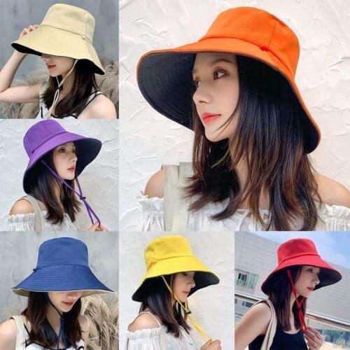 Fashion Casual Sun Bucket Hat Summer Womens Cap Wide Brim Foldable Anti-UV Flat Fisherman Cap Panama Female Hat Gorro Pescador