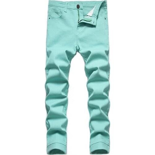 Mcikkny Men Fashion Casual Jeans Pants Slim Fit Stretch Denim Trousers For Male Solid Color SIze 28-42