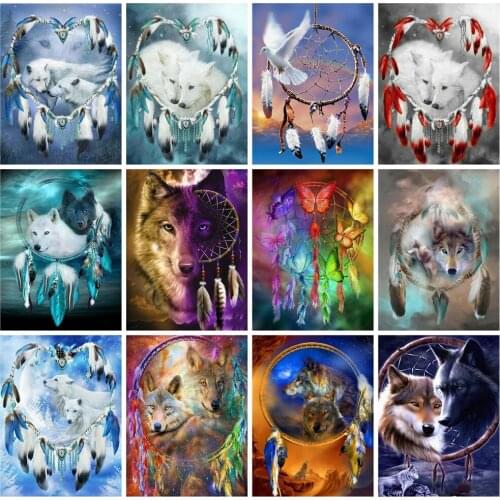 Huacan 5D Diamond Art Painting Kits Wolf Diamond Mosaic Beads Embroidery Animals Paintings For Interior Home Decoration