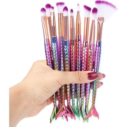 10pcs/lot Makeup Brushes Tool Cosmetics Kit High Quality Set Of Brush Mermaid Highlighter Foundation Face Eyeshadow Lip Artist
