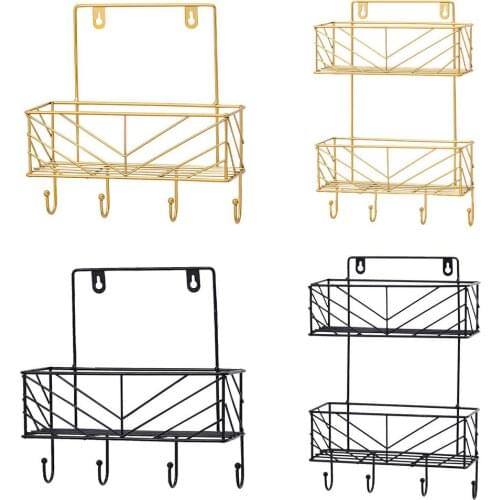 Wall Mount Magazine Holder Hanging Metal Wire Basket Condiment Bottles Storage Shelf Kitchen Bathroom Storage Rack