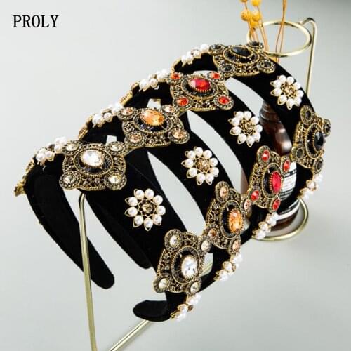 PROLY New Luxurious Hairbands For Women Flower Rhinestone Headbands Wide Side Baroque Hair Accessories Wedding Bride Headwear