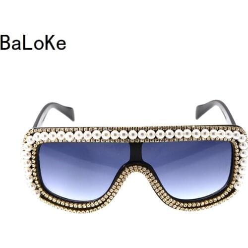 New women fashion sunglass square lens crystal+pearl shining oversize baroque retro sunglasses retro decoration