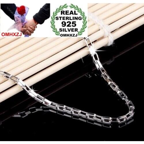 OMHXZJ Wholesale Fashion simple Woman man 18 & 20 inch 2mm Platinum 925 Sterling Silver Box Short Chains Necklaces Couples NK15