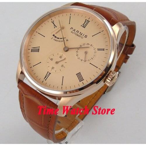 Parnis mens watch Power reserve 42mm rose golden case 5ATM ST1780 Automatic movement wrist watch men 944