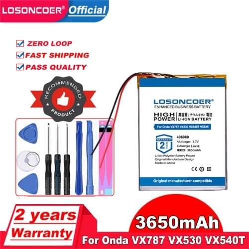 LOSONCOER 3650mAh For Onda VX787 VX530 VX540T VX585 High Capacity Rechargeable Li-Polymer Li-ion Battery