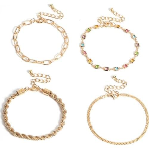 Personalized Color Geometric Diamond Set Bracelet Golden Fashion Bracelet Accessoires Bohemian Vintage Sieraden Meisje Gift