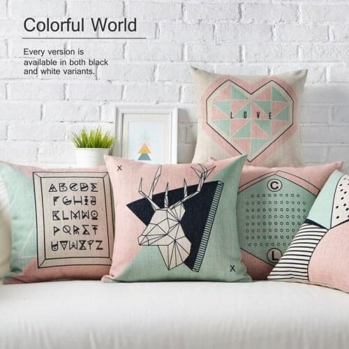 England Geometry Pink green theme Simple modern Pillow Cover Home Decorative Pillows Linen Pillow Case Office Sofa Cushion Cover
