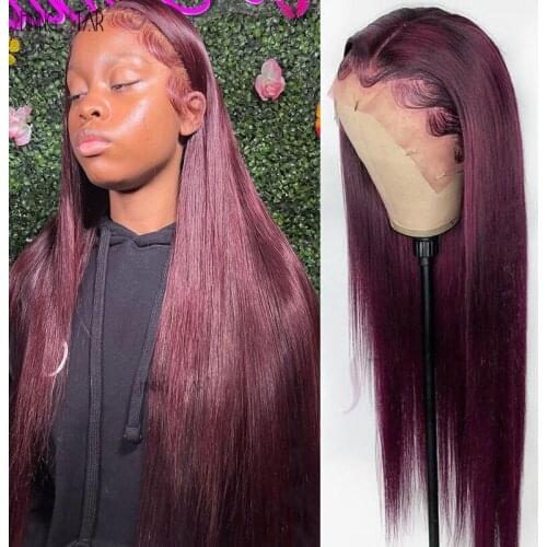 Straight Burgundy Lace Front Wig 99J Colored 13*1 Lace Front Human Hair Wig Peruvian Remy Lace Part Shining Star 150 Pre Plucked