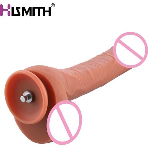 HISMITH Realistic Silicone Dildo Super Powerful Suction cup KlicLok System Sex Machine Attachment 2" Diameter Coffee color Dildo