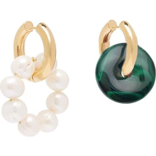 New brand bohemian boho natural stone malachite beads jade Mismatched Quartz Hoop Earrings freshwater pearl earrings for women
