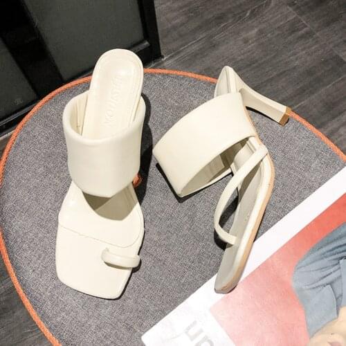 2020 Brand Design Women Slippers Elegant Fashion Thin High Heels Clip Toe Flip Flops Summer Outdoor Casual Beach Slides Female