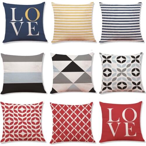 Modern Geometric Red Blue Cushion Cover Nordic Striped Floral Pillows Cover Sofa Couch Throw Pillows Decorative Linen Pillowcase