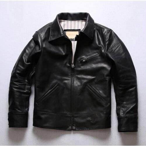 L2018-1 Asian Size Super Top Quality Heavy Genuine Japan Horse Leather Slim Classic Horsehide Stylish Rider Jacket