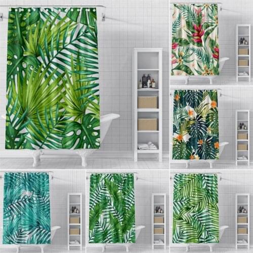 Tropical Leaves Bathroom Shower Curtain Green Plant Shower Curtains Waterproof Fabric Bathroom Curtain Toilet Door Curtain