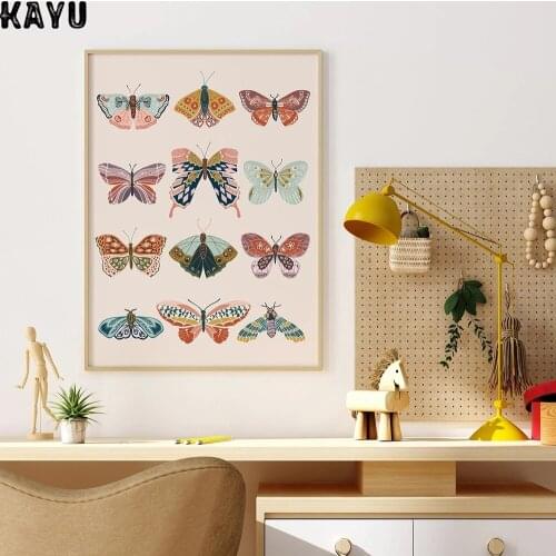 Vintage Butterfly Wall Art Canvas Poster Boho Print Insect Nursery Decorative Picture Painting Animal Modern Girls Room Decor