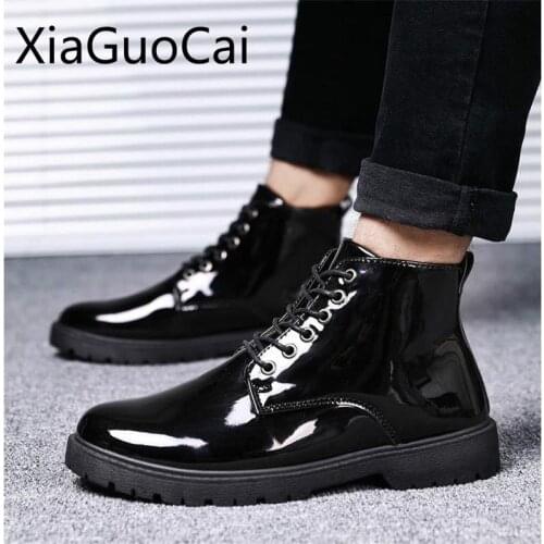 High Top Leather Mens Dress Shoes Black Patent Leather Mens Flat Formal Shoes British Versatile Sequins Business Flat Shoes