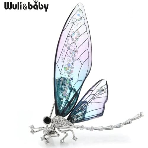 Wuli&baby Transparent Dragonfly Brooches Women Big Insect Weddings Banquet Office Brooch Pins Gifts