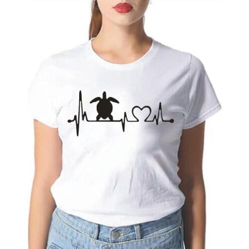 Sea Turtle Heartbeat Lifeline Print Women Tshirt Casual Hipster Shirt Tee Shirt Femme Short Sleeve Harajuku T Shirt Women Tops