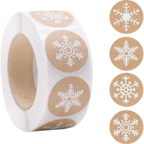 500pcs/Roll 1inch Snowflake Kraft Paper Stickers Christmas Gift Sticker Package Sealing Labels Xmas Navidad Noel Gift Box Decor