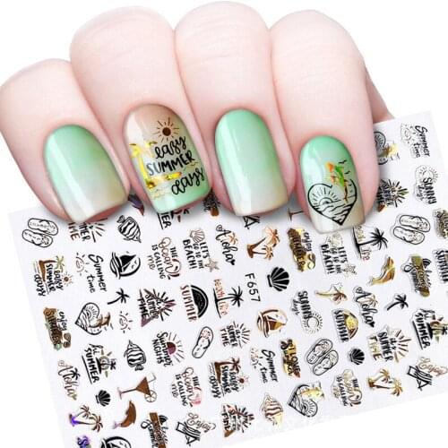 1 Pc Black Gold Holographic 3D Stickers Summer Tropical Beach English Letter Self-Adhesive Laser Decal Foil Wraps Holo Stickers