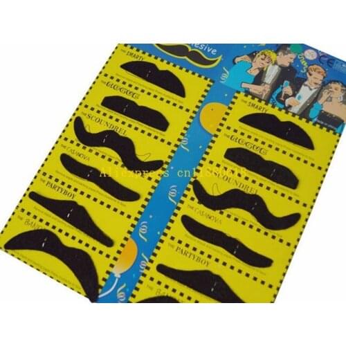 100sets Free Shipping 12pcs Self-adhesive Fake Beard Moustache Halloween Props Costume Funny Party Cosplay Mustache Masquerade