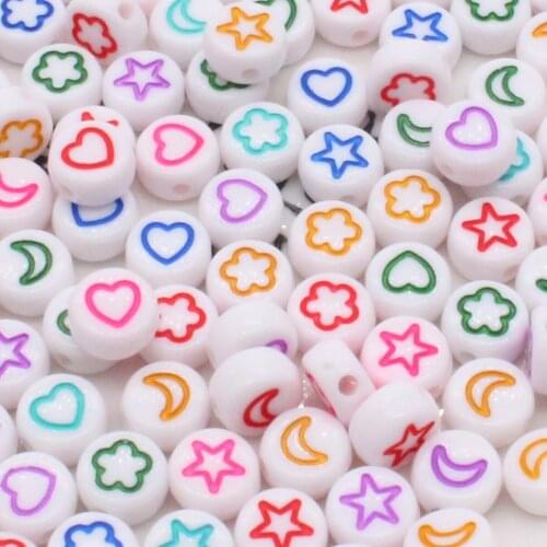 100pcs 4x7mm Flowers Stars Moon Acrylic Beads DIY Bracelets Necklaces Earrings Jewelry Making