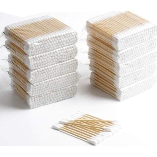 100pcs Wooden Cotton Swabs Beauty Cosmetics Double Cotton Pad Lint Free Micro Brushes Eyelash Extension Glue Removing Tools