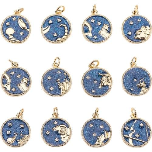12Pcs Blue 12 Constellations Pendants Double Face Enamel Charms for Jewelry Earrings Necklaces Making Accessory