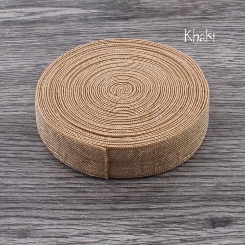 30yards/lot 5/8" (15mm) Khaki Shiny Solid Fold Over Elastic Ribbon FOE for Kids Girls Elastic Headbands Hair Ties Hairbow