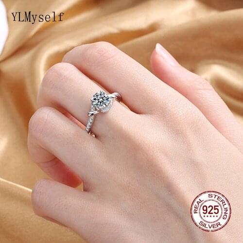 6.5mm 1 Carat Moissanite Stone Ring Solid Real 925 Silver Elegant Free Adjustable Size Wedding Bridal Fine Jewelry